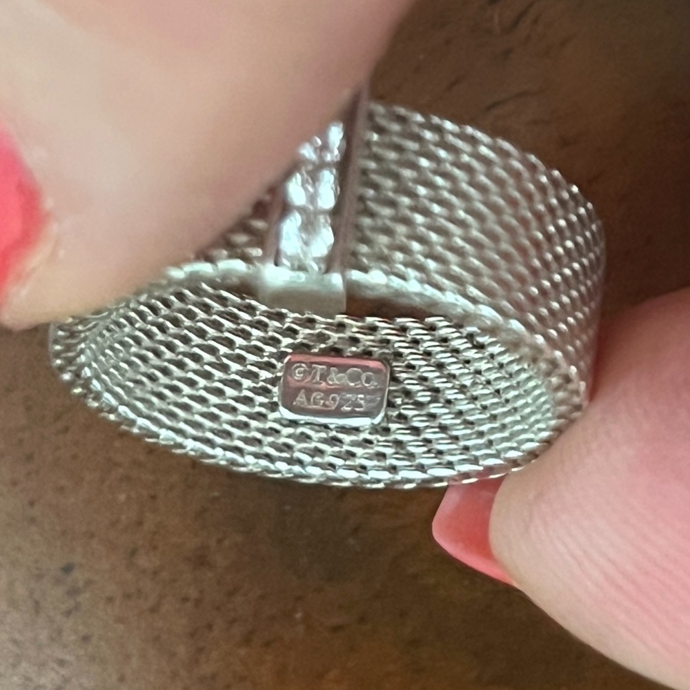 Tiffany & Co. Somerset Sterling Silver Diamond Mesh Band Ring - Size 6 - Picture 4 of 6